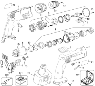 Default Diagram and Parts List for DW961K-2 Type 1 DeWALT Electric Drill