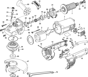 Default Diagram and Parts List for D28474WB3 Type 5 DeWALT Grinder