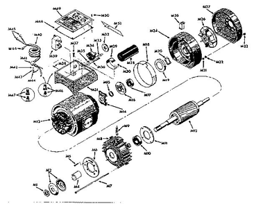 Motor Assembly Diagram and Parts List for 3436  DeWALT Chop Saw