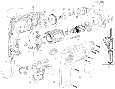 Default Diagram and Parts List for DW507-AR Type 2 DeWALT Hammer