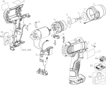 Default Diagram and Parts List for DCF813B Type 4 DeWALT Wrench
