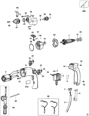 Default Diagram and Parts List for DW511-AR Type 1 DeWALT Hammer Drill