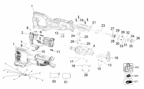Diagram Diagram and Parts List for DCS382H1 Type 1 DeWALT Reciprocating Saw