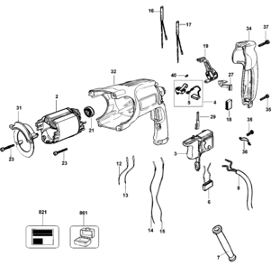 Default Diagram and Parts List for D25101KB2 Type 2 DeWALT Hammer