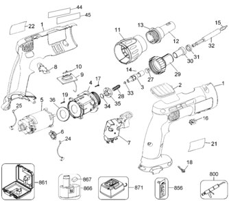 Default Diagram and Parts List for DC520K Type 1 DeWALT Screwdriver