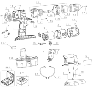 Default Diagram and Parts List for DC980KA Type 1 DeWALT Boring Machine