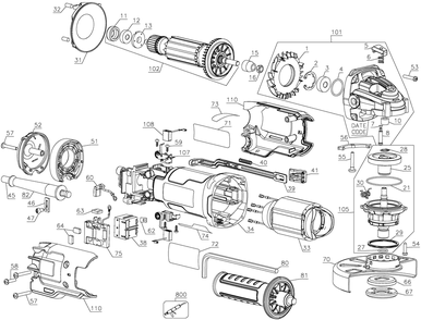 Exploded Diagram B Diagram and Parts List for DWE43140 Type 1 DeWALT Grinder