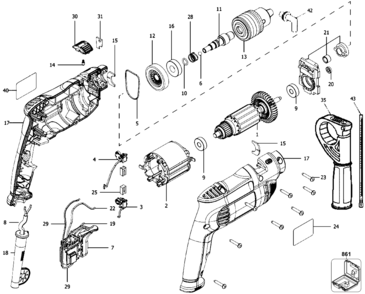 Default Diagram and Parts List for DWD024-B2 Type 10 DeWALT Boring Machine