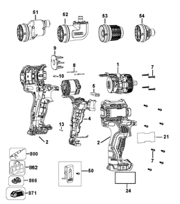 Exploded Diagram A Diagram and Parts List for DCD703F1 Type 1 DeWALT Cordless Drill