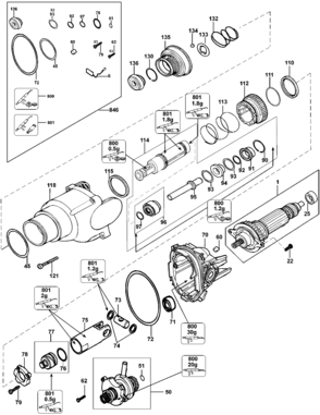 Default 2 Diagram and Parts List for D25111K Type 1 DeWALT Hammer