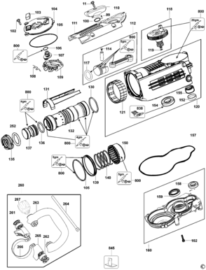 Gear Box Assembly Diagram and Parts List for D25890K-AR Type 1 DeWALT Hammer