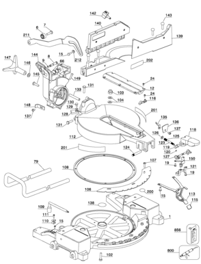 Default 2 Diagram and Parts List for DW715-B2 Type 1 DeWALT Miter Saw