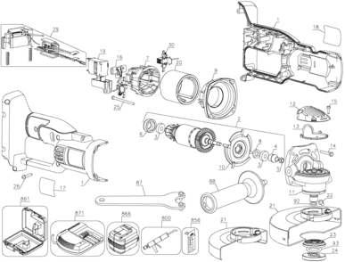 Default Diagram and Parts List for DC413KL Type 1 DeWALT Chop Saw