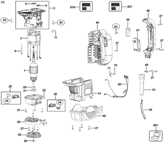 MOTOR Diagram and Parts List for D25553K Type 1 DeWALT Hammer