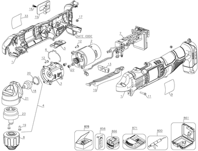 Section 1 Diagram and Parts List for DCD740BR Type 1 DeWALT Drill