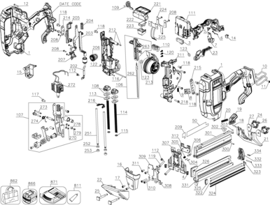Default Diagram and Parts List for DCN682B Type 1 DeWALT 