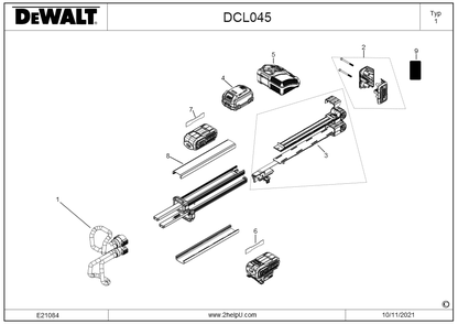 Exploded Diagram B Diagram and Parts List for DCL045B Type 1 DeWALT Worklight & Flashlight