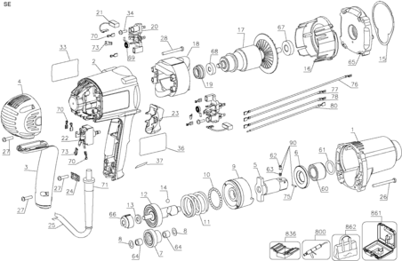 Default Diagram and Parts List for DW292-B2 Type 1 DeWALT Wrench