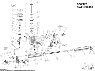 Default Diagram and Parts List for DWEHF1838K Type 0 DeWALT Nailer