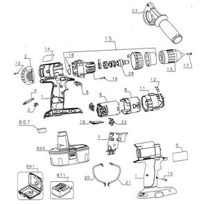 Drill Assy Diagram and Parts List for DC988KATY1  DeWALT Drill