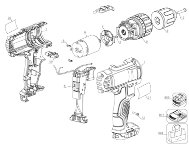 Default Diagram and Parts List for DCD716D2-AR Type 1 DeWALT Hammer Drill