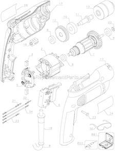 Page A Diagram and Parts List for D21008 Type 1 DeWALT Electric Drill