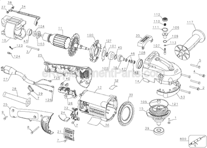 Page A Diagram and Parts List for D28497 Type 2 DeWALT Angle Grinder
