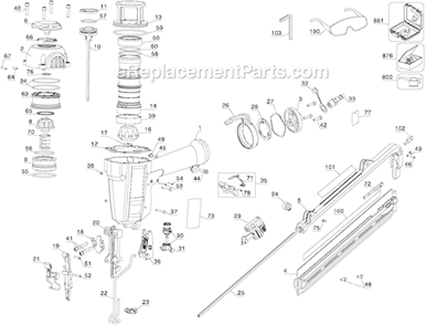 Part Location Diagram of 647603-00 DeWALT Piston Driver Assembly.
