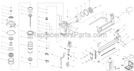 Page A Diagram and Parts List for D51422 Type 1 DeWALT Nailer