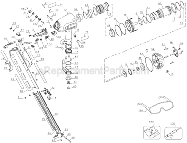 Page A Diagram and Parts List for D51845 Type 1 DeWALT Nailer