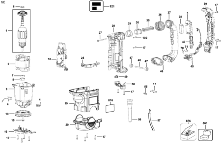 MOTOR Diagram and Parts List for D25763K Type 1 DeWALT Hammer