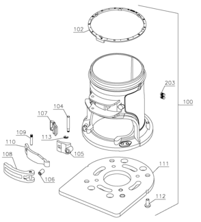 D shaped base Diagram and Parts List for DWP611PK-BR Type 1 DeWALT Router