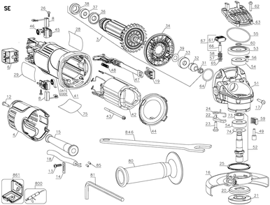 Exploded Diagram A Diagram and Parts List for DWE4011KCCT Type 1 DeWALT Angle Grinder