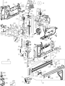 Page A Diagram and Parts List for DCN891B Type 1 DeWALT Nailer
