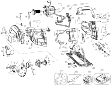 Default Diagram and Parts List for DCS577T1 Type 1 DeWALT Circular Saw