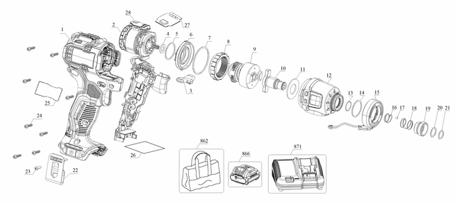 Section 1 Diagram and Parts List for DCF801BR Type 10 DeWALT Wrench