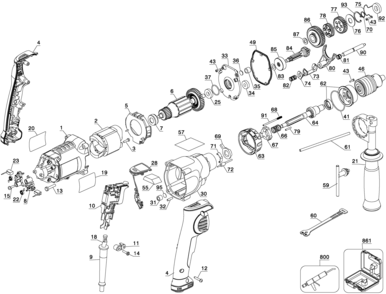 Default Diagram and Parts List for D21570K-B2 Type 1 DeWALT Boring Machine