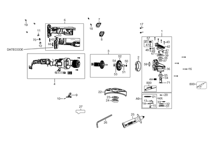 Exploded Diagram A Diagram and Parts List for DCG405B Type 1 DeWALT Angle Grinder