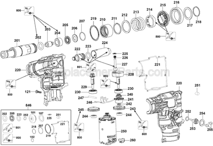 Part Location Diagram of 493673-00 DeWALT Motor and Pinion