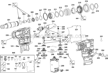 Part Location Diagram of 492820-00 DeWALT Housing Assembly.