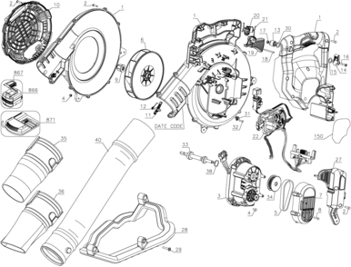 Default Diagram and Parts List for DCBL770X1 Type 1 DeWALT Leaf Blower / Vacuum
