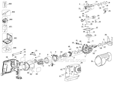 Page A Diagram and Parts List for DC315 Type 1 DeWALT Reciprocating Saw