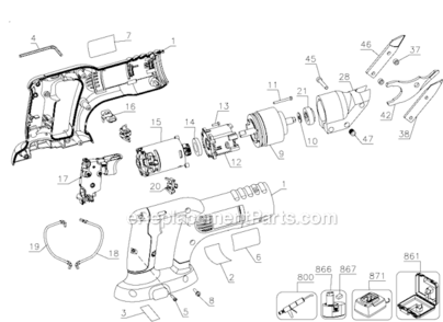 Page A Diagram and Parts List for DC490P Type 1 DeWALT Nibbler & Shears