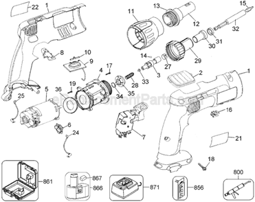 Page A Diagram and Parts List for DC520P Type 1 DeWALT Electric Drill