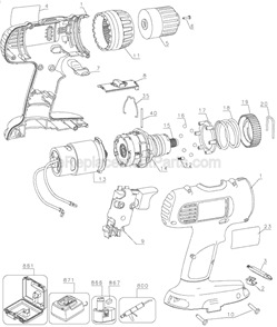 Page A Diagram and Parts List for DC727V Type 1 DeWALT Cordless Drill