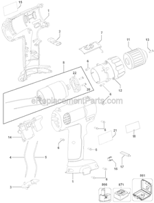 Page A Diagram and Parts List for DC750A Type 2 DeWALT Cordless Drill