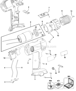 Page A Diagram and Parts List for DC750KA Type 1 DeWALT Cordless Drill