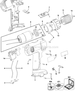 Page A Diagram and Parts List for DC750KA Type 2 DeWALT Cordless Drill