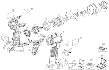 Page A Diagram and Parts List for DC825KA Type 3 DeWALT Impact Driver