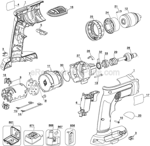 Page A Diagram and Parts List for DC936VA Type 1 DeWALT Hammer Drill